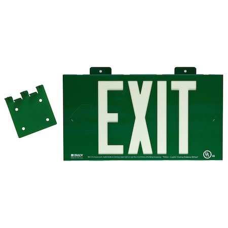 Brady Exit Sign, Plastic, 15-1/4" W, 8-1/4" H, Exit, Green 90842B